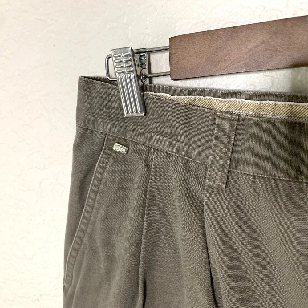 Vtg LACOSTE Pants Mens 34 Preppy Olive Brown Chino Slacks Pleated Front Academia